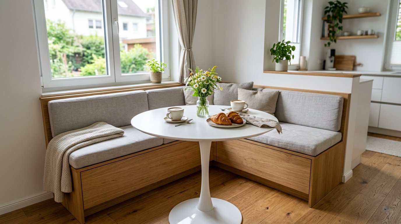 entdecken Sie, wie eine Breakfast Nook Ihre kompakte Küche optimal nutzt und einen gemütlichen Essbereich schafft