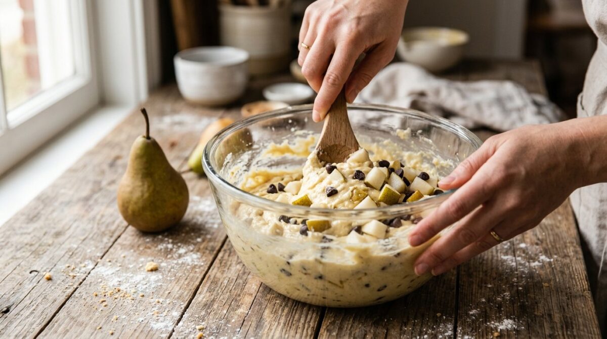 entdecken Sie, wie saftige Birnen und Schokolade zu einem köstlichen Plumcake verschmelzen und Ihnen ein einfaches Backrezept für jeden Tag bietet